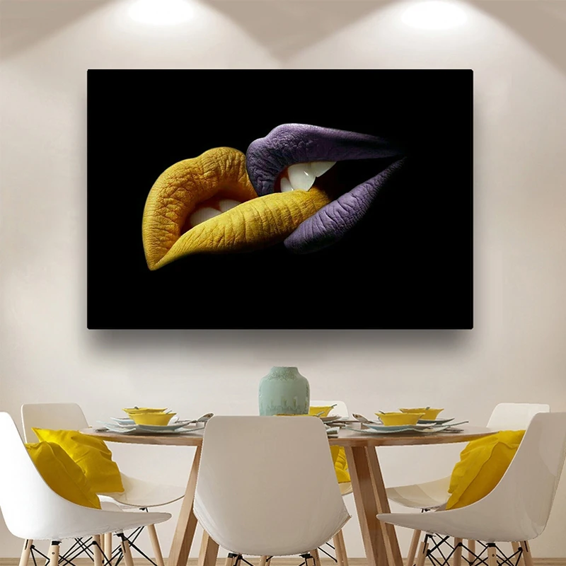 

Color Creative Lips Sexy Red Lips Floral Canvas Painting Wall Art Decoration Cuadros Posters and Prints Home Decor Pictures