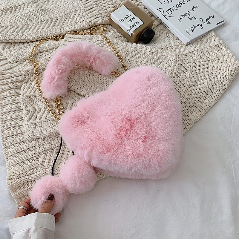 Сумка из искусственного меха Милая Дамская розовая сумка через плечо с сердечком