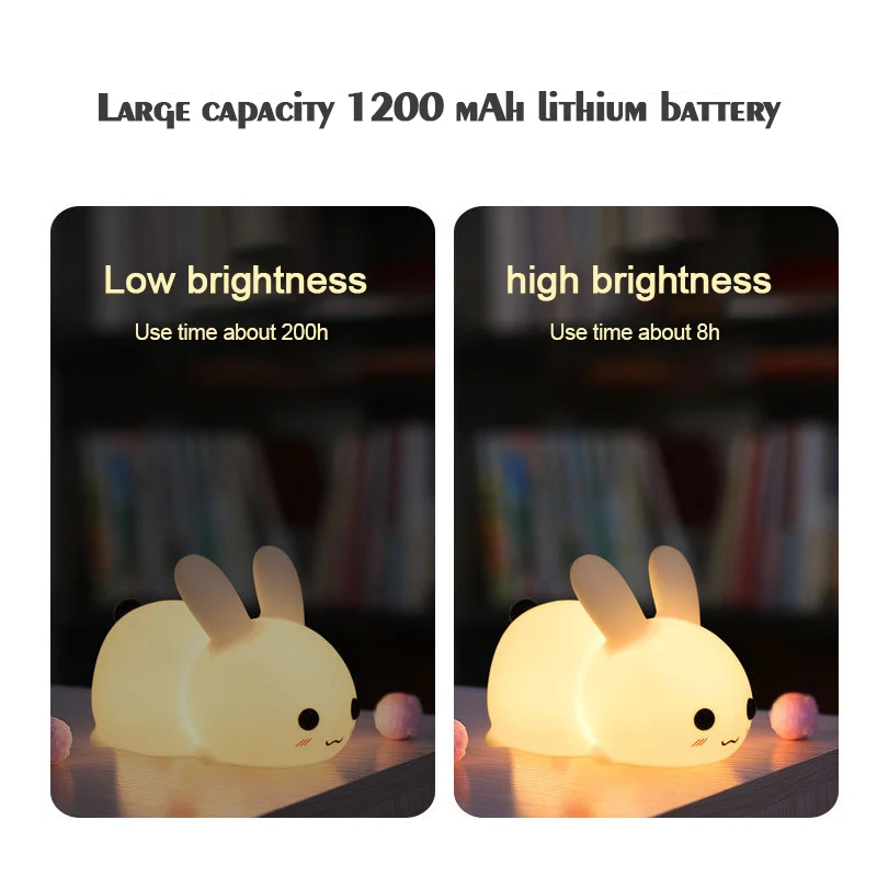 LED silicone rabbit night light USB charging double-color dimming patting lamp creative gifts cartoon children's | Лампы и