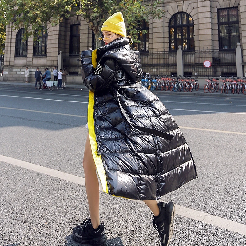 Высокое качество зимнее длинное женское пальто на шнуровке пуховая хлопковая