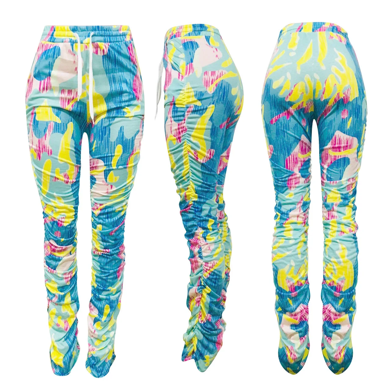 

46NK105 Autumn Summer Women Casual Fashion Print Pleated Pants Trousers Harajuku Women Pants