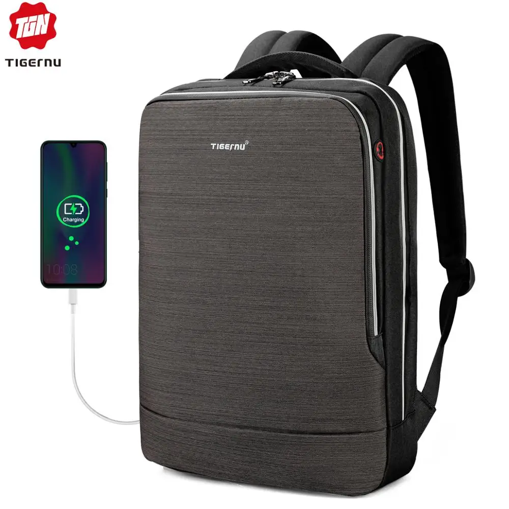 Tigernu Business Backpack Ноутбук Человек Рюкзаки Светоотражающие Водонепроницаемые с USB Зарядка Порт наушников рюкзак