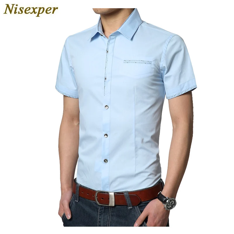 

2020 Male Shirts Dress Shirts Slim Solid Short Sleeve Man Shirts Cotton Shirt Mens Casual Brand-Clothing Size M-5XL