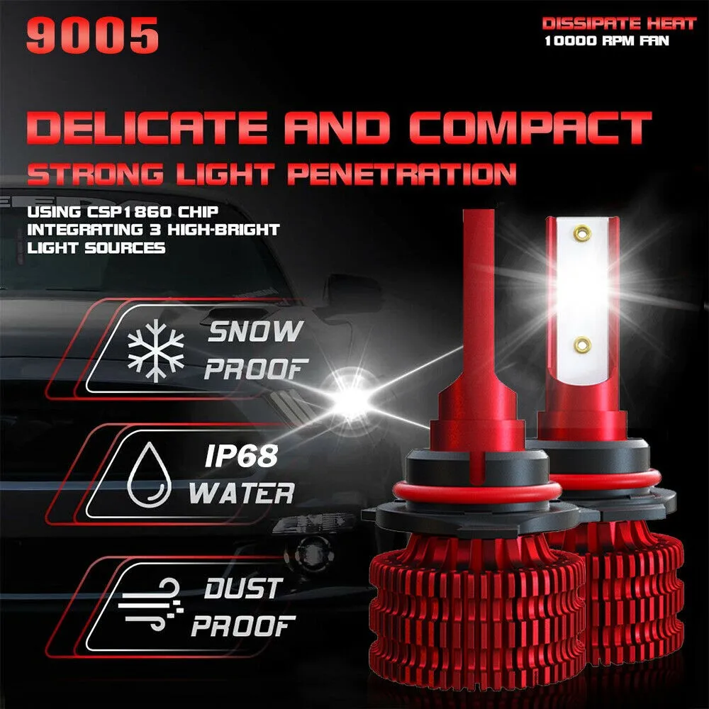 

2pcs Car Headlight Fog Lamp 9006 HB4 6000W 990000LM 2-Sided LED Headlight Kit Hi/Lo Power Bulb 6000K