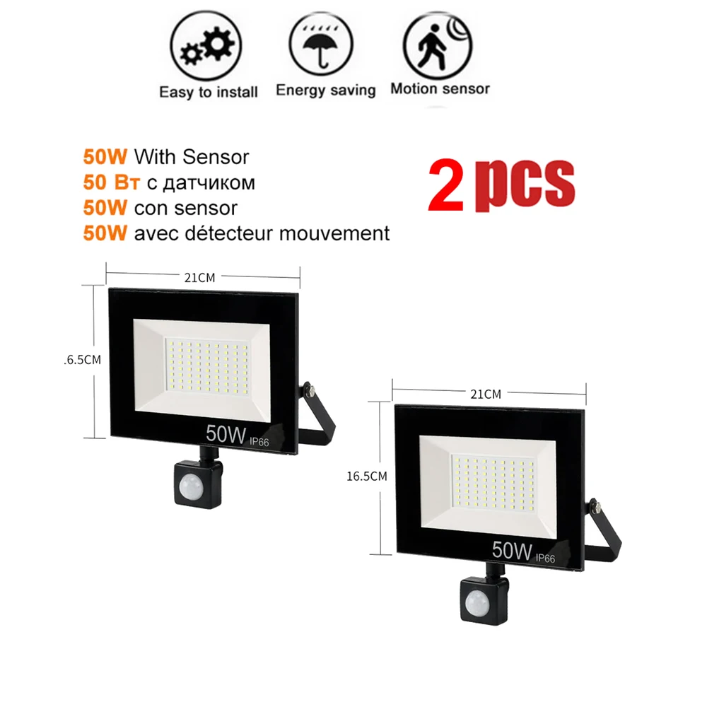 

1-2pcs 220V 10-100W LED FloodLight Spotlight Exterior Street wall reflector LED lamp Wireless PIR Motion Sensor Night light Gard