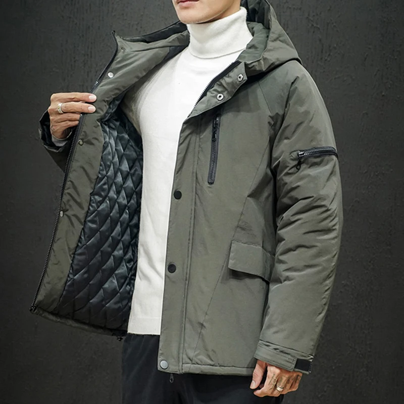 Men Solid Thicken Warm Parkas Casual Hooded Coats Winter Cotton Padded Jackets Outwear Youth Large Size M-5XL Tops Windbreaker