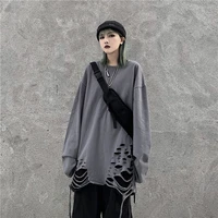 150kg wearable autumn new cool fashion beggar men clothing ripped hole loose 3xl oversized long sleeve tshirts hip hop punk tops