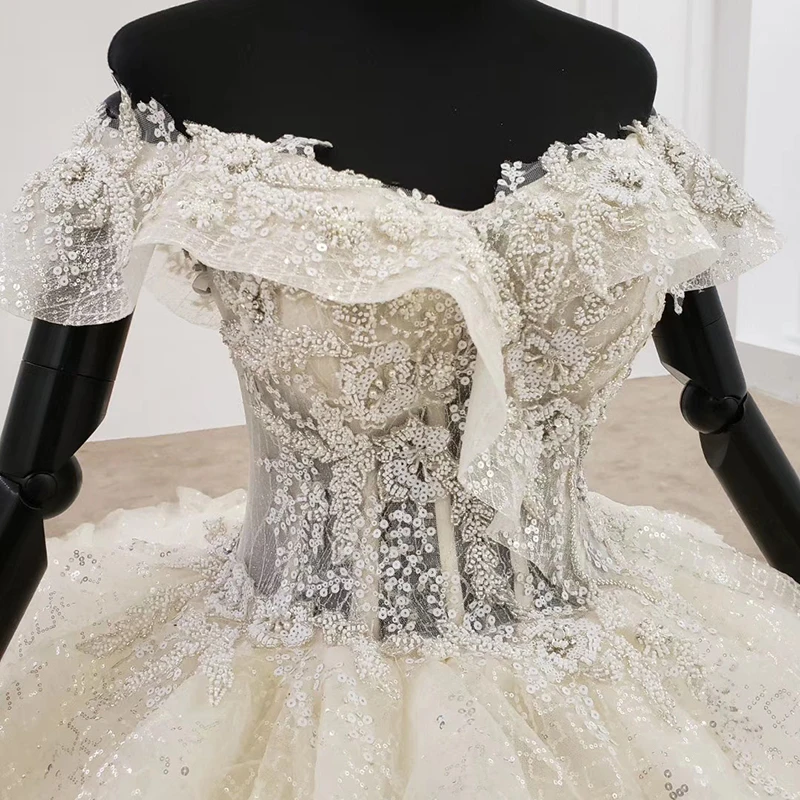 BGW 21712ht White Tiered Wedding Dress 2020 Lace Up Back Off The Shoulder Short Sleeve Gown Bride Vestido De Noiva | Свадьбы и