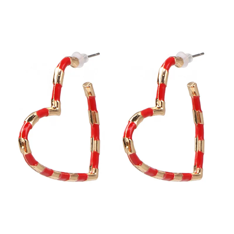 Серьги кольца Annaelle в форме сердца украшенные эмалью полоску|Серьги-кольца| |