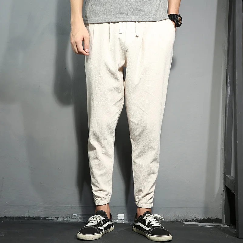Брюки мужские льняные спортивные штаны повседневные облегающие брюки-султанки