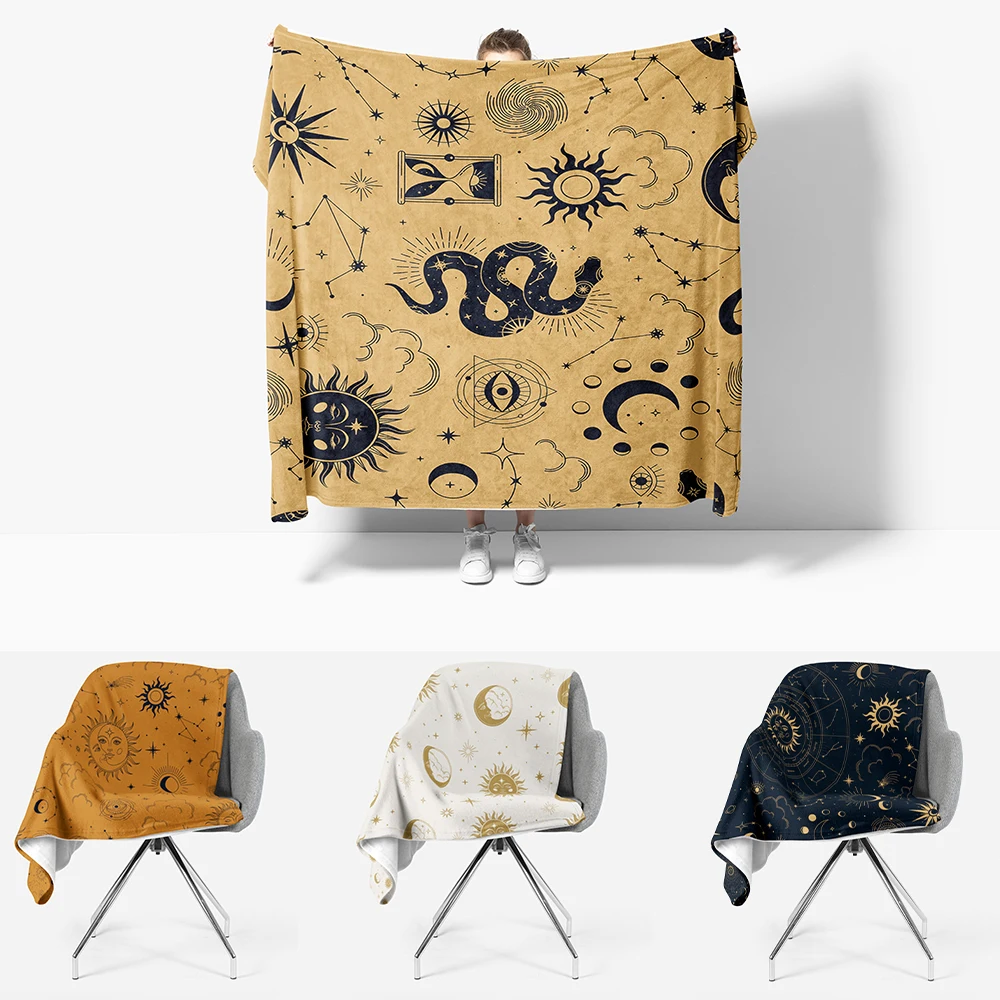 

Двойное одеяло Witchcraft с изображением Луны, желтого, синего, белого цветов, зимнее ворсистое покрывало для кровати, детское одеяло для пикника, геймерского кресла, покрывало для дивана