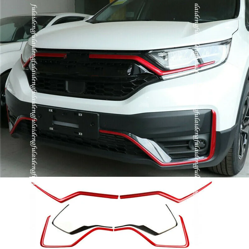 

For Honda CR-V 2020-2021 Red Front Bumper Grille Grill Moulding Trim Strips 6pcs Auto parts Car modification