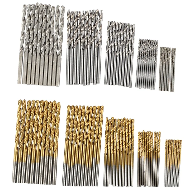 

100 Pcs/Set Titanium Coated Twist Drill Bit High Speed Steel Hole Opener Woodworking Metal Plastic Tools Electric Drill