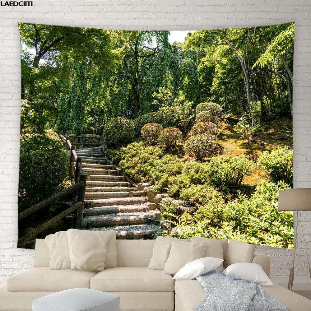 Натуральный ландшафт большой гобелен лесной парк зеленые растения деревья