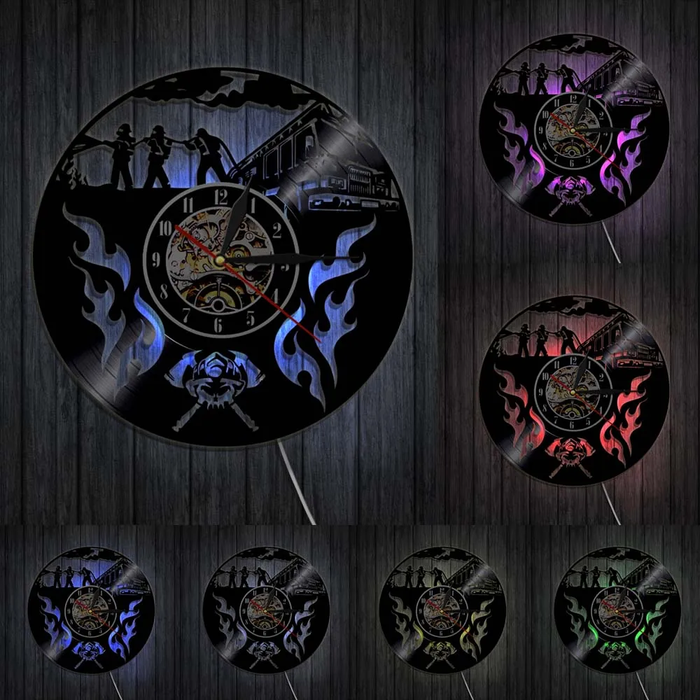 Настенные часы с виниловой пластиной для пожарных бесшумные домашние украшения