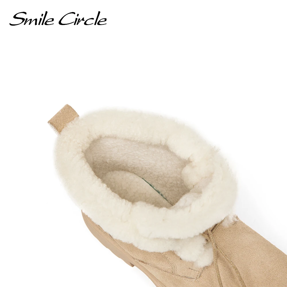 Smile Circle/ботильоны женские ботинки из коровьей замши теплые зимние на натуральном