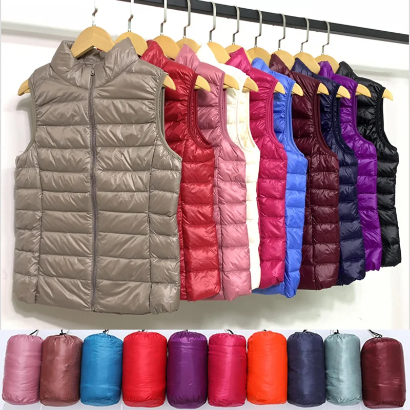

New Causal Women White Duck Down Vest Ultra Light Vest Jacket Winter Weightless Sleeveless Coat Winter Warm Plus Size Waistcoat