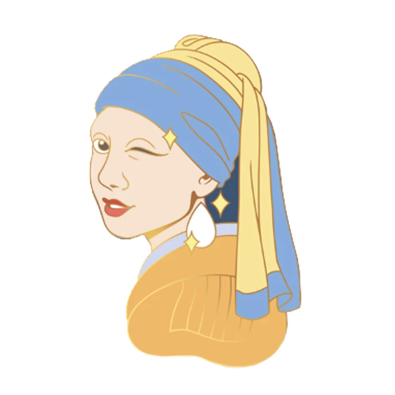 

Милые серьги значок знаменитая живопись эмалированная булавка девушка с жемчугом брошь отличный аксессуар для искусства