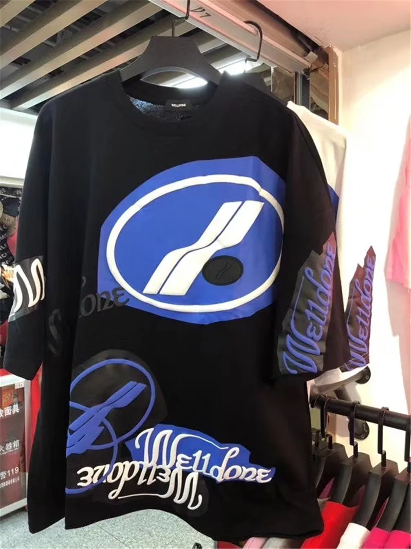 

We11done 3D Футболка с принтом большого логотипа, летняя повседневная свободная футболка в стиле хип-хоп, футболка Welldone