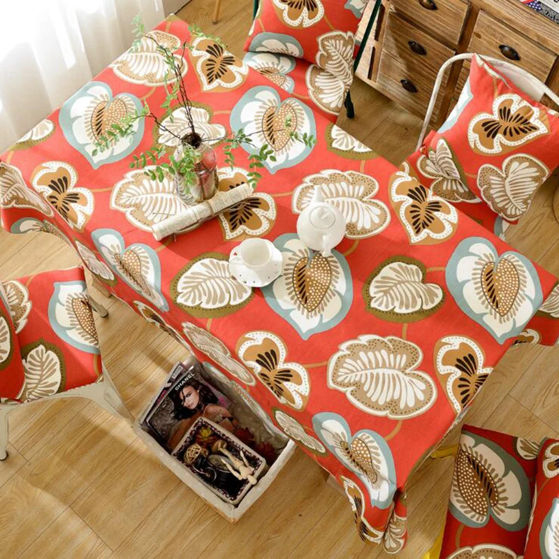 

Japanese Korean Cotton Linen Tablecloth Thick Red Printing Modern Doilies Home Party Party Rectangular Custom Table Cloth