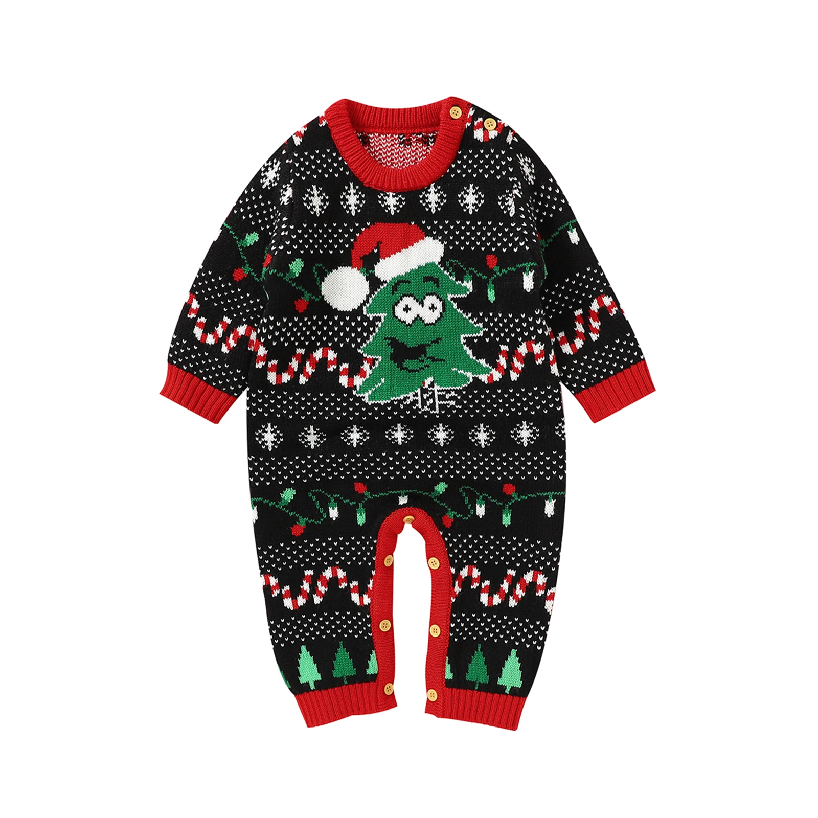 

Christmas Baby Boys Girls Jacquard Romper, Long Sleeve Round Collar Knitted Jumpsuit Bodysuits for Spring Autumn
