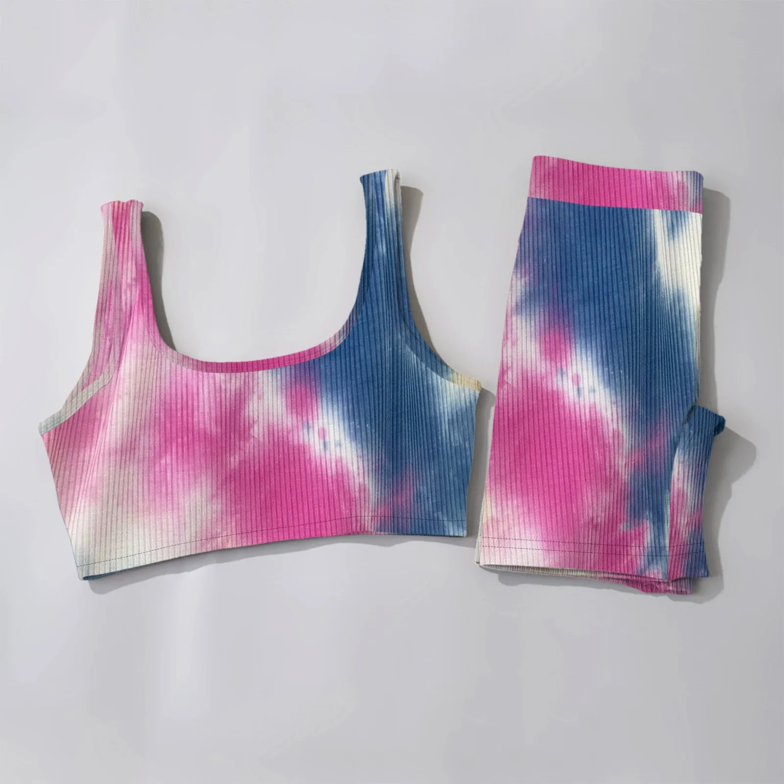 

Women Summer Sets Two-piece Suit Tie Dye Ribbed Tank Crop Top High Waist Shorts Bodycon Outfit Set Running Sport Jumpsuit Sets
