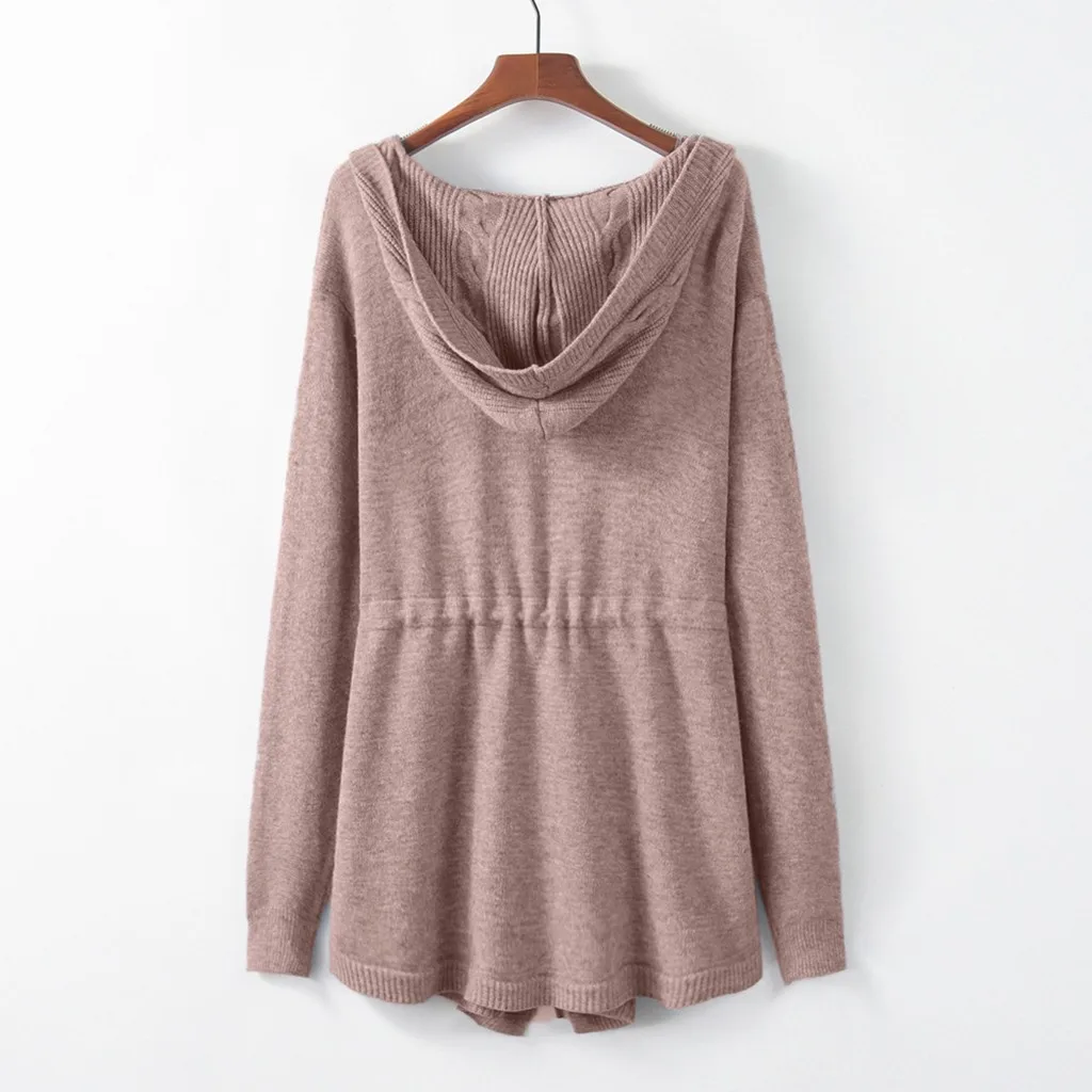 

2020 Korean Women Sweater Cardigan Pocket Design Female Knitted-Twist Hooded Cardigan Sweater Autumn Winter Women's Jumper Z0826