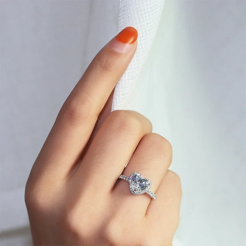 

Luxury Women Ring Heart Zircon Rhinestone Alloy Elegant Ladies Dress Temperament Wedding Ring Valentine Day Gift Jewelry