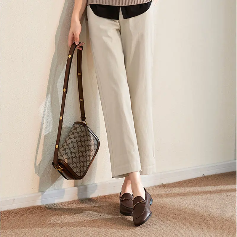 Брюки женские хлопковые с завышенной талией повседневные Прямые Штаны до