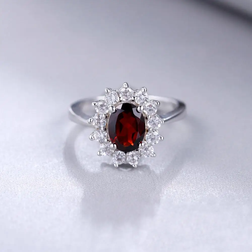 Gem's Ballet Kate Princess Diana 1.47Ct натуральный гранат, нимб обручальное кольцо, настоящее чистое 925 пробы Серебряное ювелирное изделие для женщин