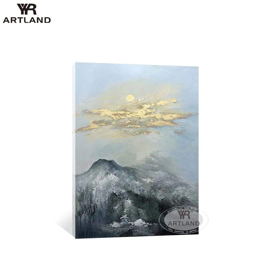 

Original oil painting home decoration Handmade oil painting on canvas abstract picture gold foil cloud landscape for living room