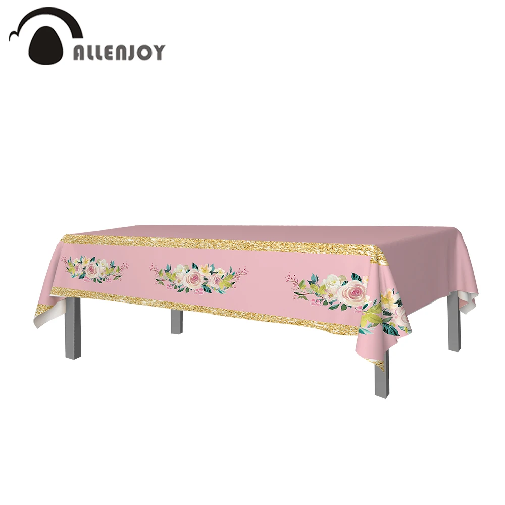 Allenjoy розовые детские День рождения припасы: Цветы Листья Блестящие золотые