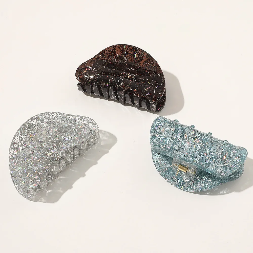 Модная блестящая акриловая однотонная заколка с мраморными полосками для волос