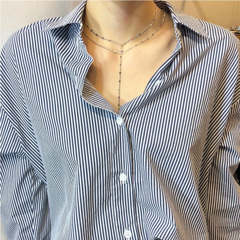 

925 Sterling Silver Double-layer Necklace Long Clavicle Chain For Women Fashion Jewelry Accessories