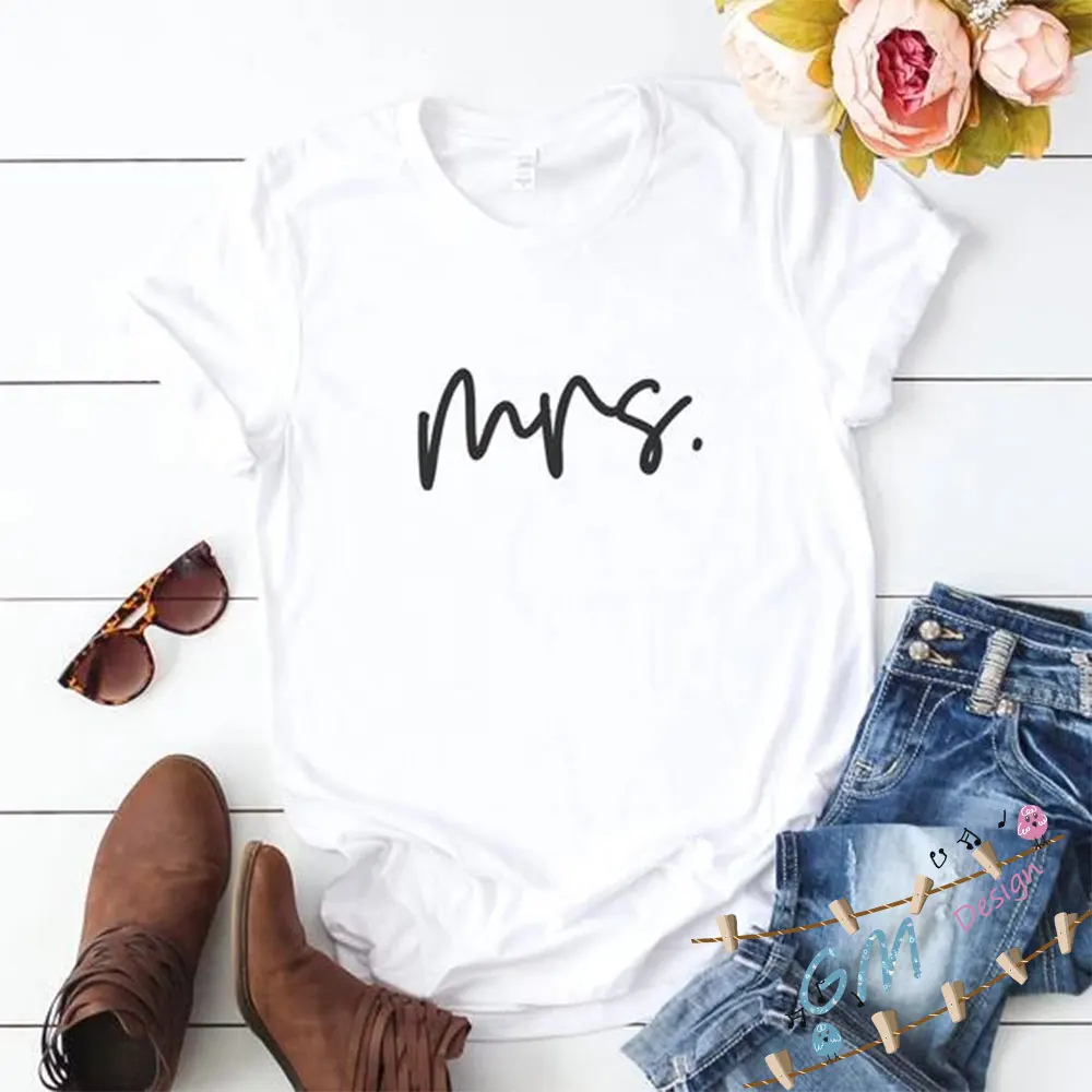 Подходящая пара Wifey Hubby футболка для медового месяца свадьбы MRS и MR жены мужа