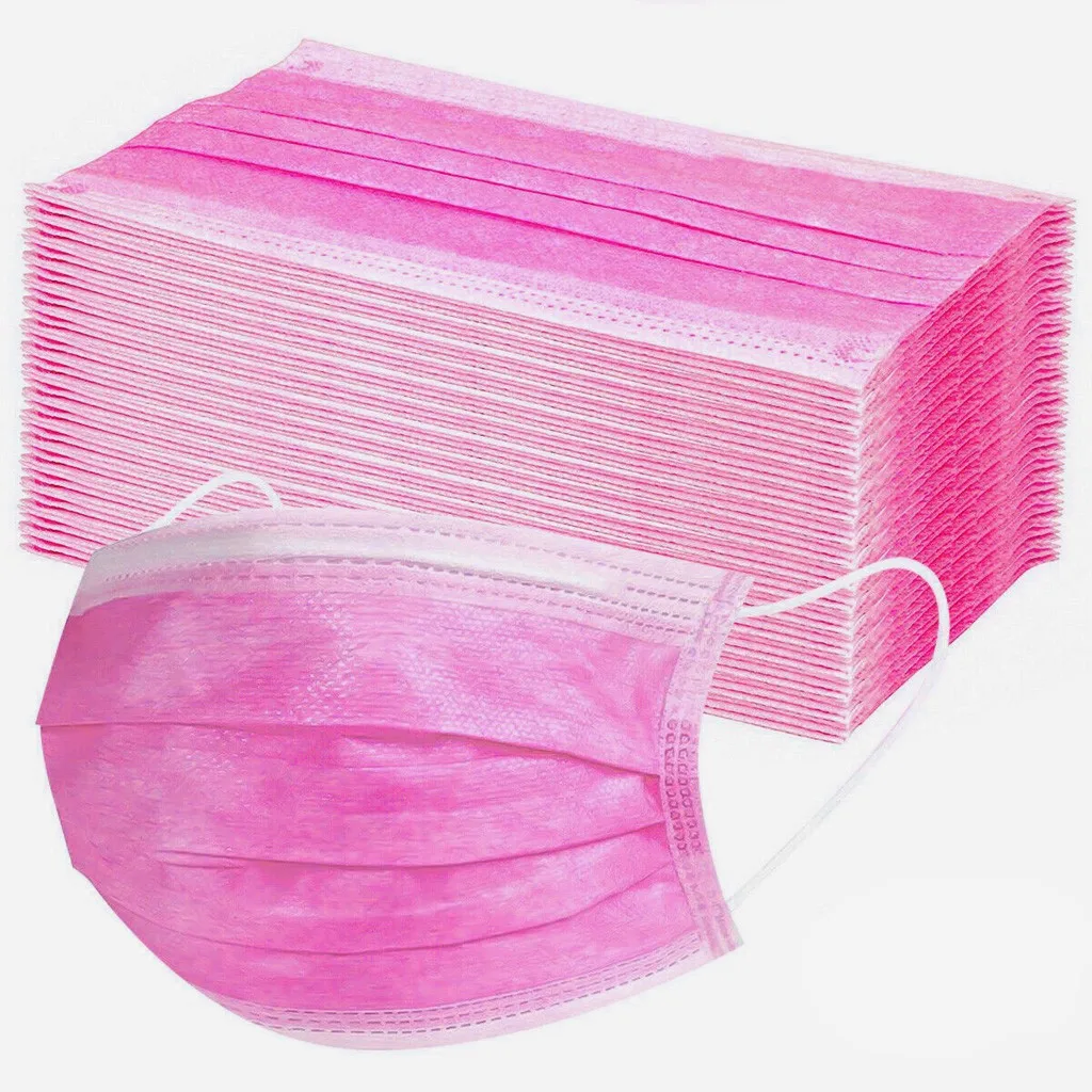 

50pc Disposable Pink Face Mask Personal 3ply Earloop Breathable Comfortable Outdoor Mouth Muffle Earloop Hygiene Mask #45