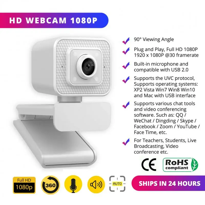 

V24 HD 1080P Web Computer Camera Usb Camera Auto Focus Web Camera With Microphone For PC Laptop Desktop Live Broadcast