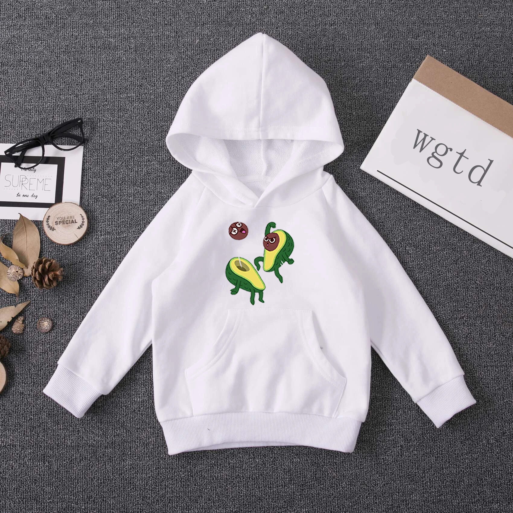 Детские толстовки с капюшоном Kawaii принтом авокадо для малышей Новинка Сезон
