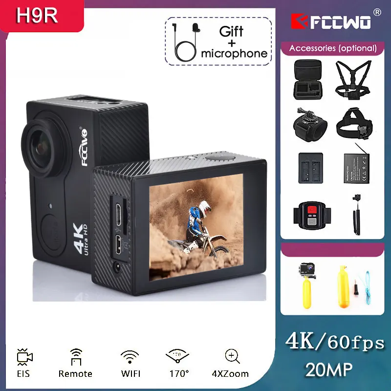 Оригинальная Экшн-камера FCCWO H9R Ultra HD 4K 60fps EIS WiFi 2 0 дюйма 170D Подводная