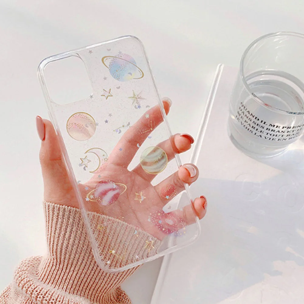 Мягкий ТПУ чехол для телефона Apple iPhone 8 7 6 6S Plus X XR XS 11 pro MAX SE 2020 блестящая задняя