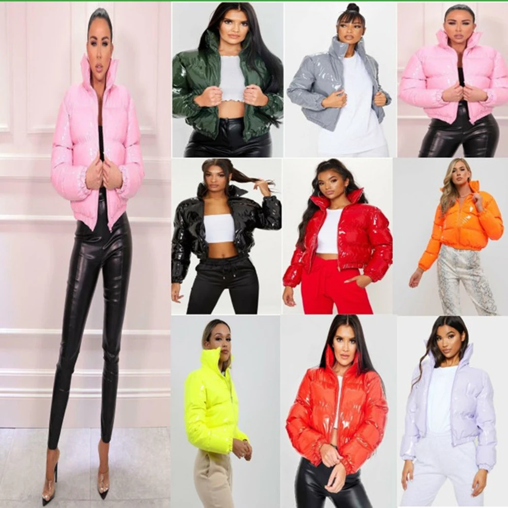 Осень-зима женские Яркие Кожаные куртки-пуховики теплая свободная милое Дутое