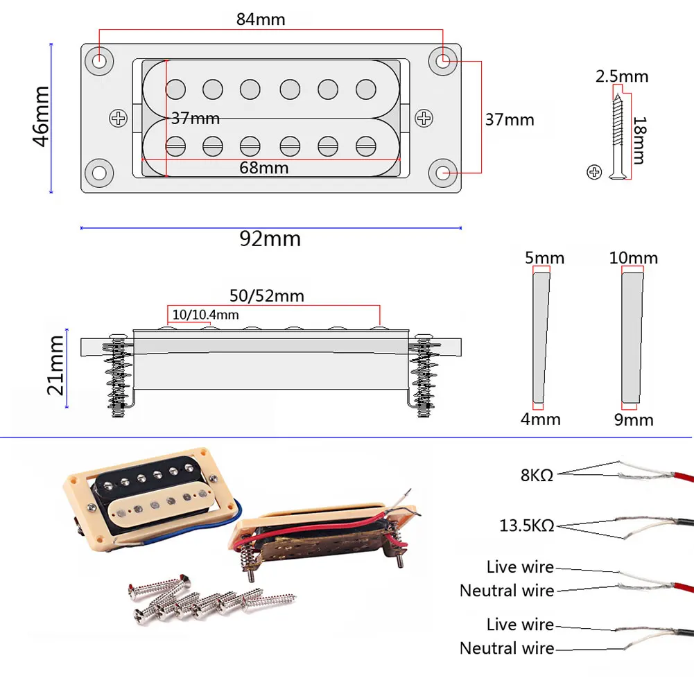 

2Pcs Professional Humbucker Neck Bridge Pickups Set for Electric Guitar Parts Music Equipment Accessories Attachment