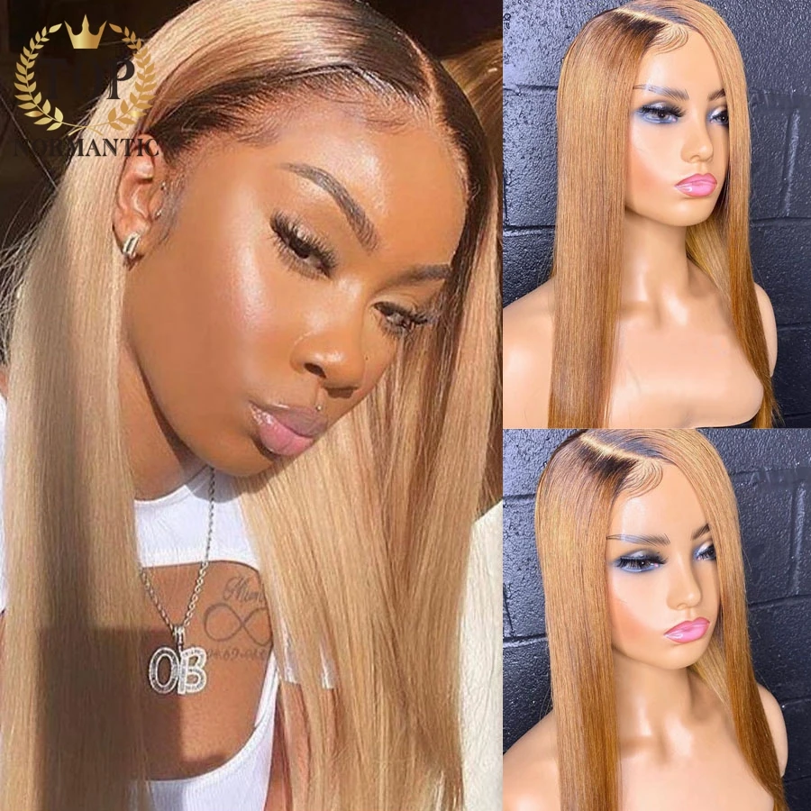 

Topnormantic Ombre Honey Blonde Color Straight Wigs Pre Plucked Hairline 13x4 Lace Front Remy Indian Human Hair Wig For Women