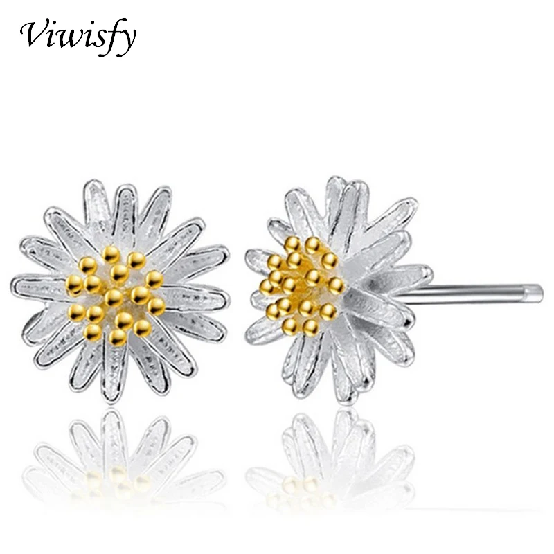 

Viwisfy Vintage Flower Daisy Stud Earrings 925 Sterling Silver Earring For Woman VW21034