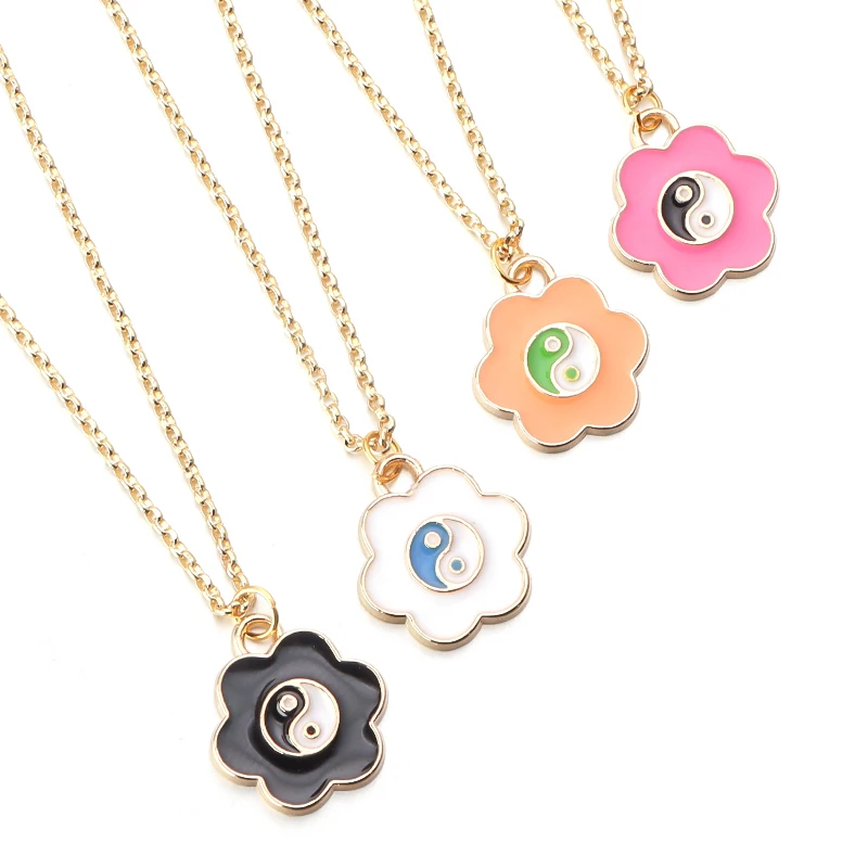 10pcs Enamel Cute Flower Charms Tai Chi Yin Yang Bagua Pendant Charm For DIY Bracelet Necklace Jewelry Making Accessories - купить по