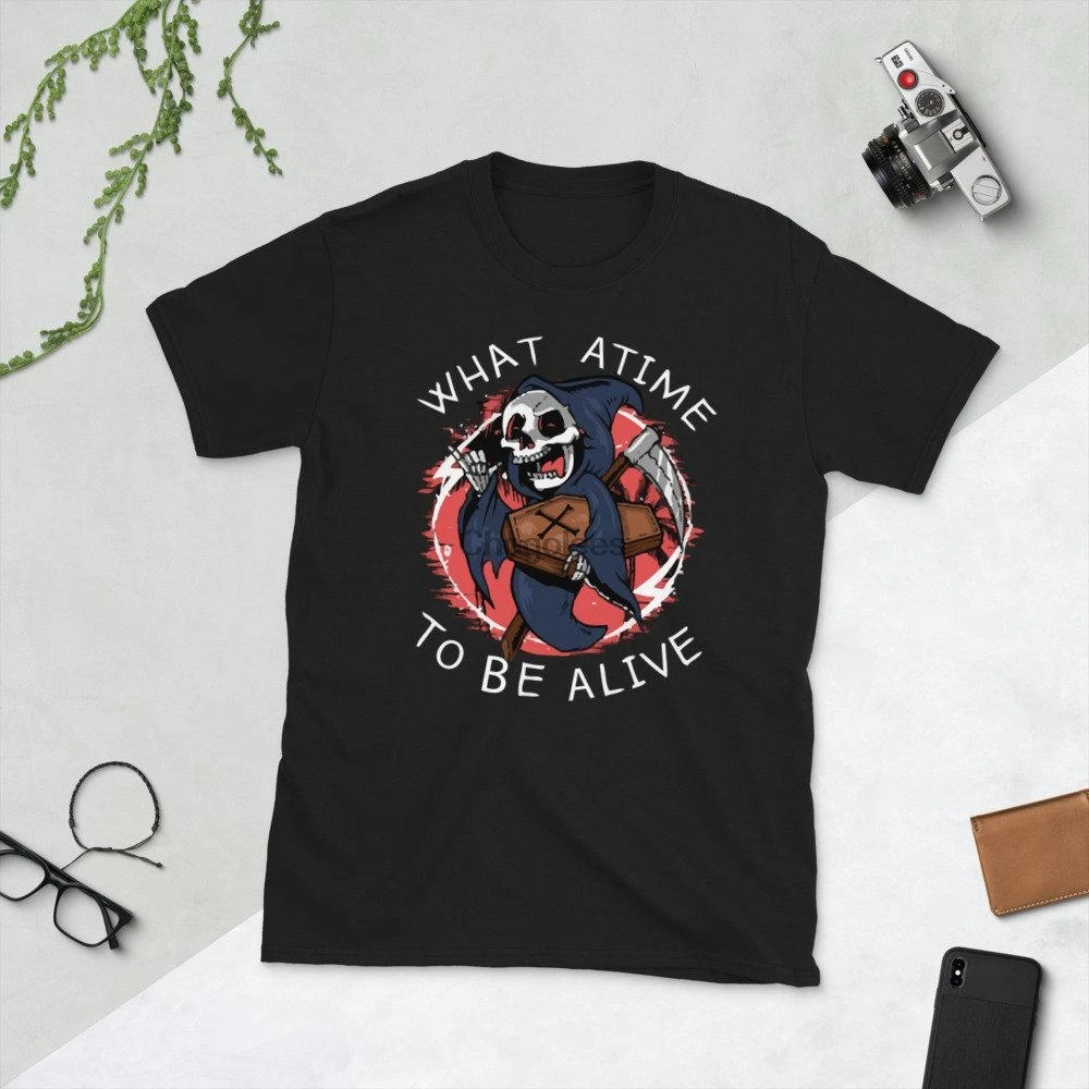 Рубашка Grimm Reaper What A Time To Be живая на Хэллоуин футболка Skeleton 2021 рубашки Смешные Death |