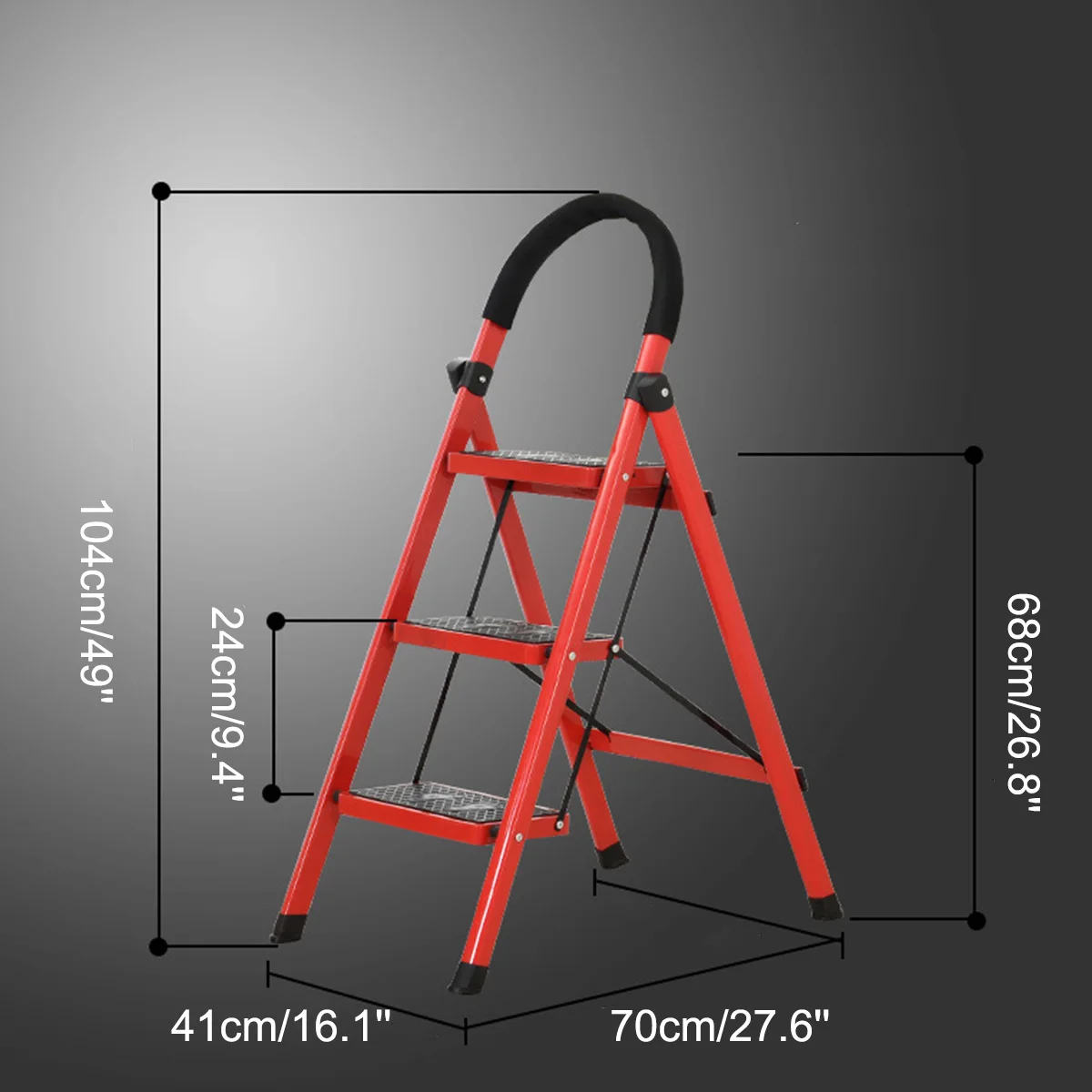 

Red Ladder Non-slip Folding 3/4 Layers Ladder with Hand Grip Iron Frame Portable Step StoolCapacity for Multi Use