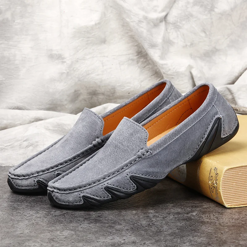 Men's Loafers slip on Comfortable Flat Shoes Men Breathable fashion Soft cow suede Leather Driving Moccasins Sneakers | Обувь
