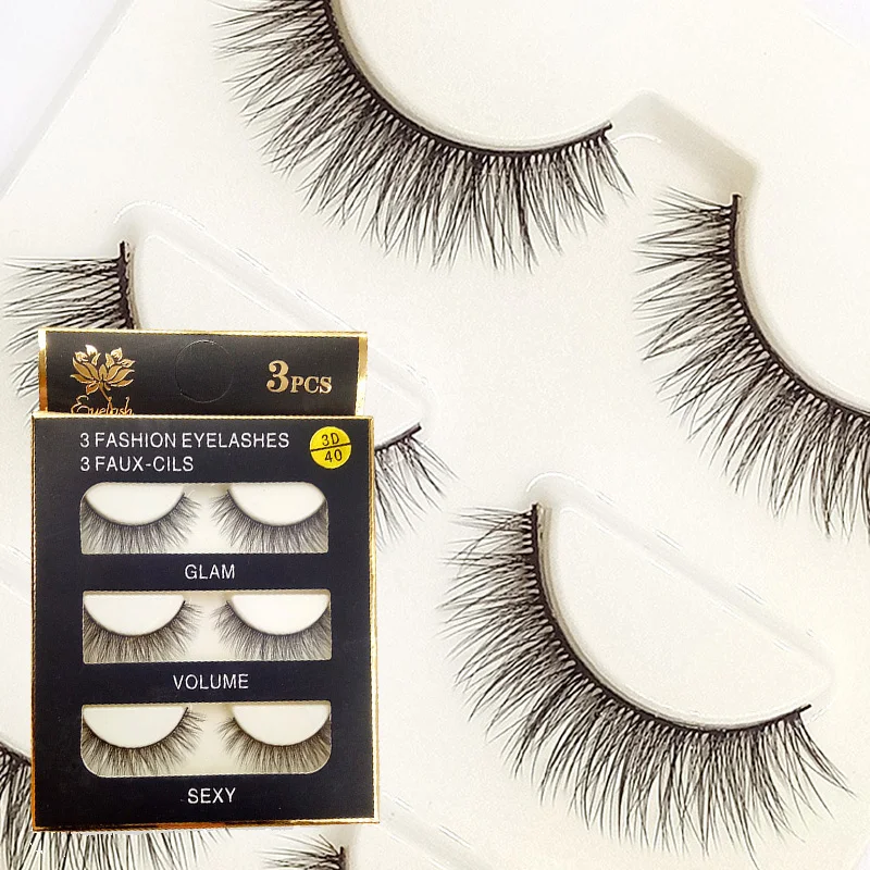 

3D40 3pcs 3D False Eyelashes hand made fake lashes black cotton stalk natural long soft eye lash reuse daily eye extension