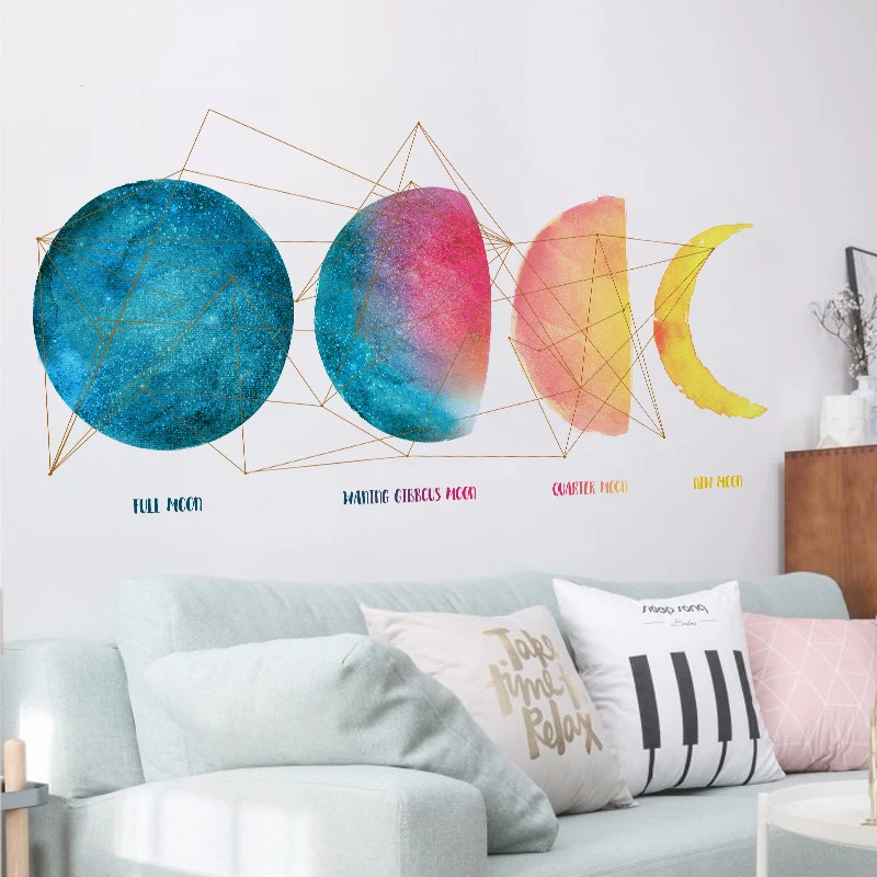 

Colorful Moon Rise Change Wall Stickers TV Sofa Background Home Decor Childrens Room Bedroom Decoration Poster Self-Adhesive